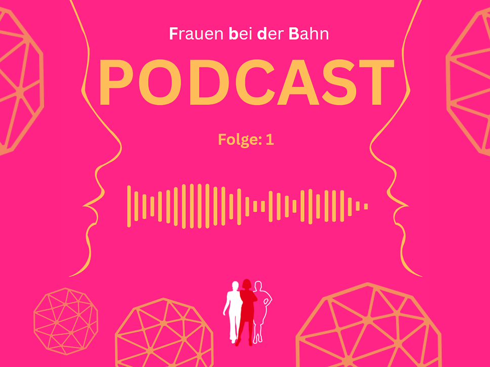 Logo der Frauen bei er Bahn auf Pinkfarbenden Hintergrund mit der Aufschrift Podcast Folge 1